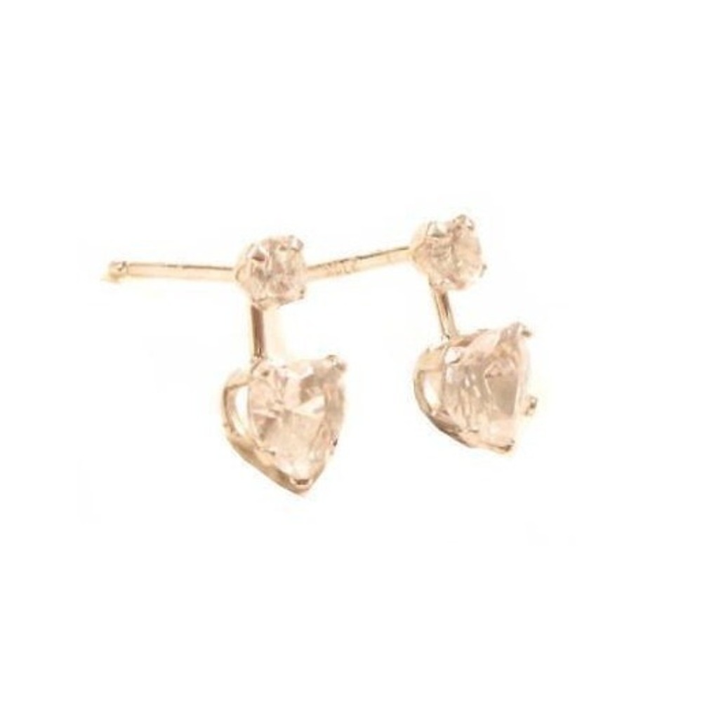 BRILLIANT CLEAR STONE HEART 14K SOLID WHITE GOLD STUD DROP EARRINGS 585